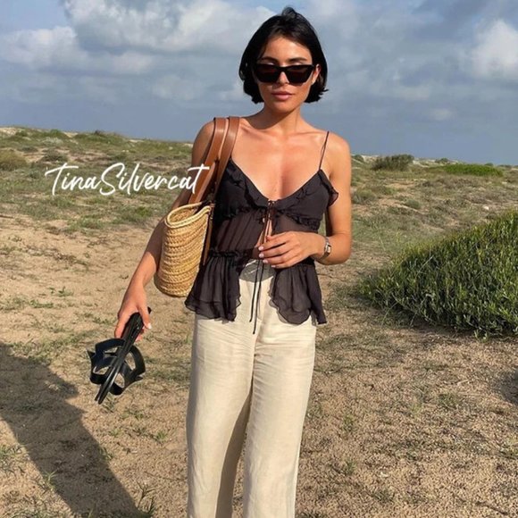 BLOGGER'S FAVE! Zara Ruffled Semi-Sheer Top NWT - Picture 9 of 16